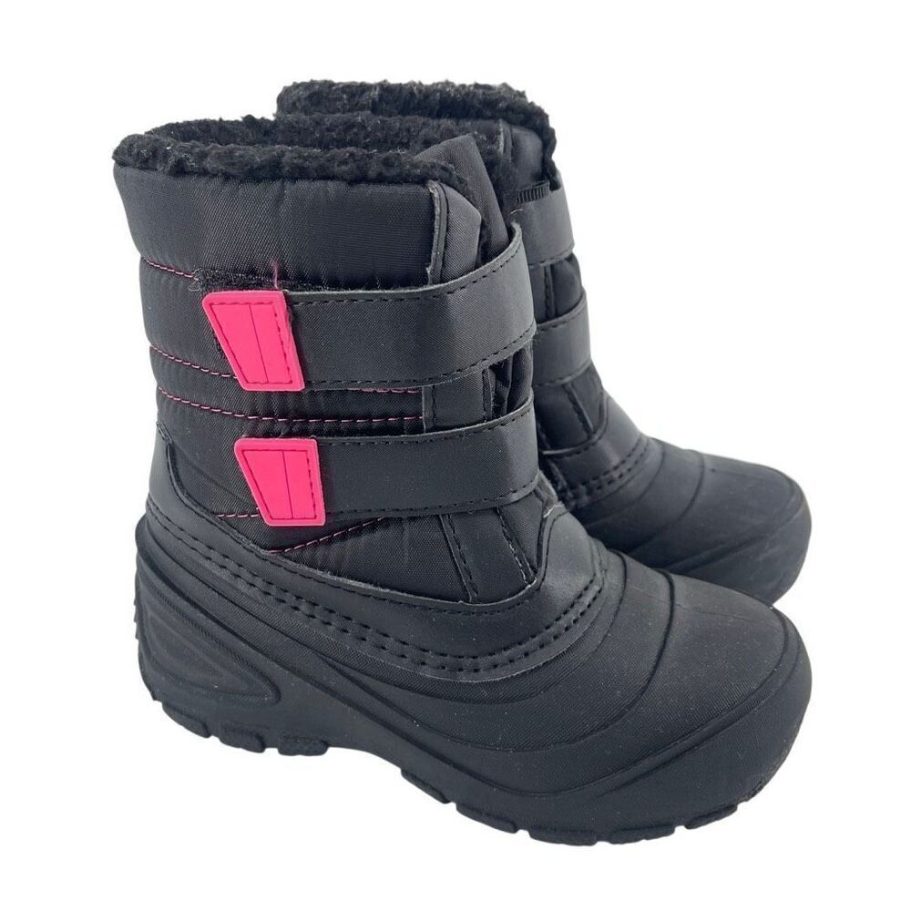 Wonder Nation Girls Black Pink Winter Boots Water Resistant Sherpa Lined Size 12